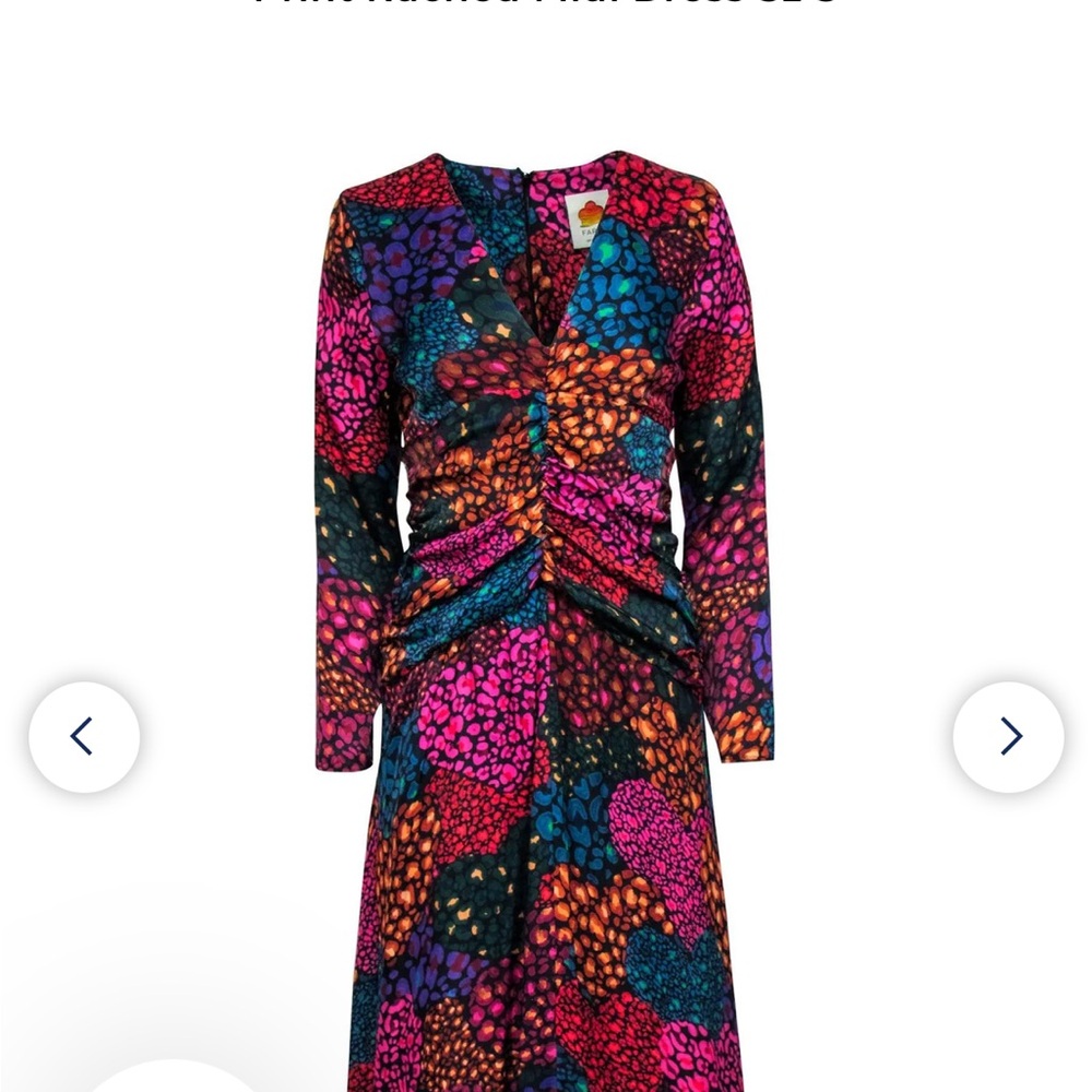 NWT FARM Rio - Blue Multi Color Leopard Print Ruched Midi Dress Sz S